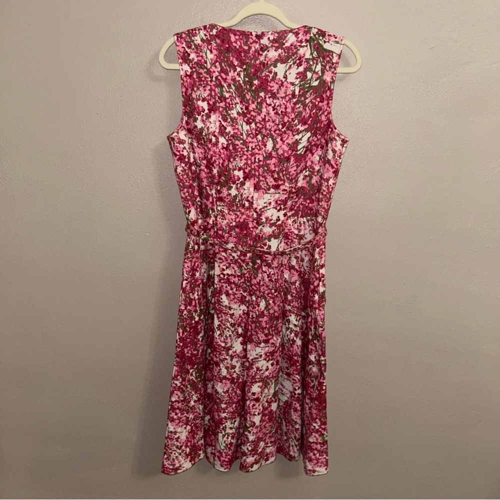 Talbots lien  Pink and White ruffle Floral V-Neck Midi Dress - Picture 2 of 4